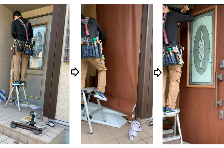 玄関戸シート貼り